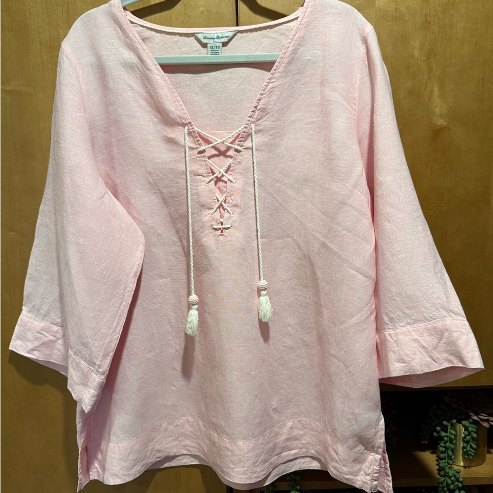 Soft Pink Lace-Up V-Neck Tunic Top by Christopher & Banks